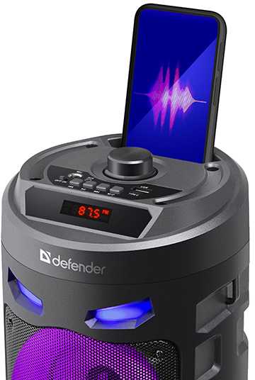 Kompiuterio kolonėlės Defender Nešiojama kolonėlė CRASHBOOM Bluetooth 16W MP3/FM/SD/USB/AUX/TWS/LED/MIC/LCD KARAOKE juoda + mikrofon + pilot