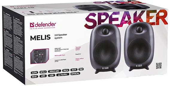 Kompiuterio kolonėlės Defender Nešiojama kolonėlė Głośniki MELIS 2.0 60W Bluetooth USB/DSP/HiFi/MP3/HDMI/EQ pilot juoda (65921)