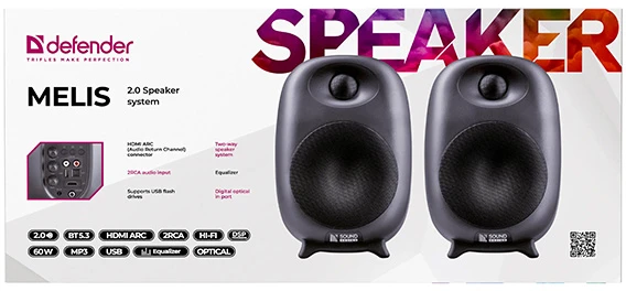 Kompiuterio kolonėlės Defender Nešiojama kolonėlė Głośniki MELIS 2.0 60W Bluetooth USB/DSP/HiFi/MP3/HDMI/EQ pilot juoda (65921)