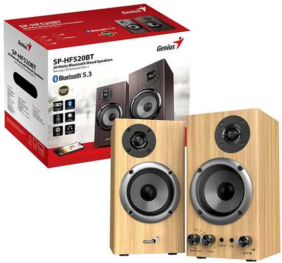 Kompiuterio kolonėlės Genius garsiakalbiai SP-HF520BT, 2.0, 20W, pušies mediena, AUX/Bluetooth 5.3