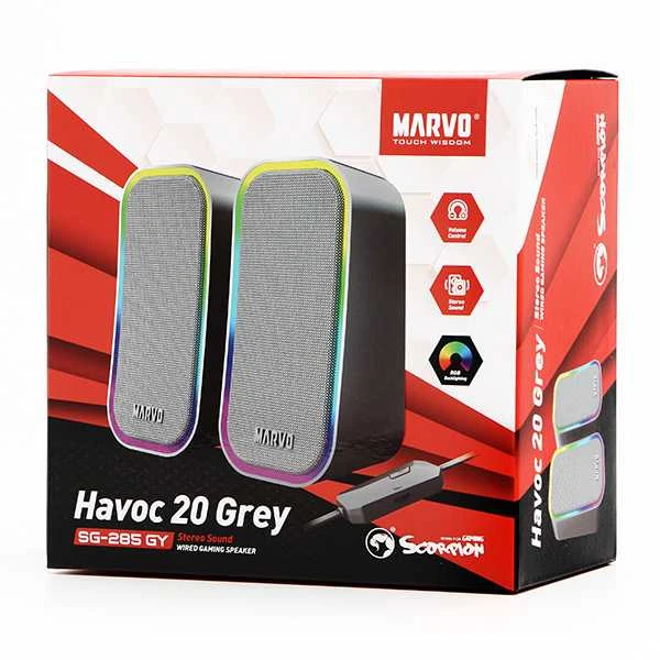 Kompiuterio kolonėlės Marvo HAVOC 20GY kolonėlės, 6W, pilkos spalvos, apšvietimas