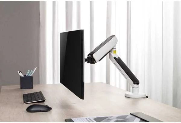 ULTRADESK OFFSHOT reguliuojamo aukščio monitoriaus laikiklis, baltas, 9kg, tvirtinamas spaustuku, 17"-32", 75x75/100x100