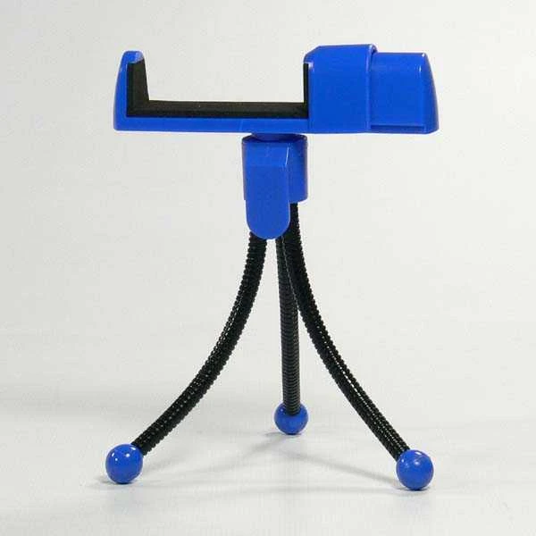 Selfie stick Mobiliojo telefono logotipas ant stalo, mėlynas, termoplastikas