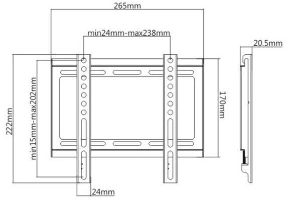Neutralle Laikiklis TV KL22G-22F, 23"-42", 35 kg max, 50x50-200x200 VESA, 20,5mm, juoda