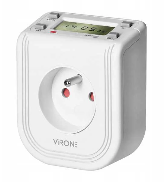 Virone Elektroninis Elektroninis laikmatis su viršutiniu LCD ekranu, 230 V kintamoji srovė, 3680 W, 16 perjungimo taškų, buvimo simuliatorius.