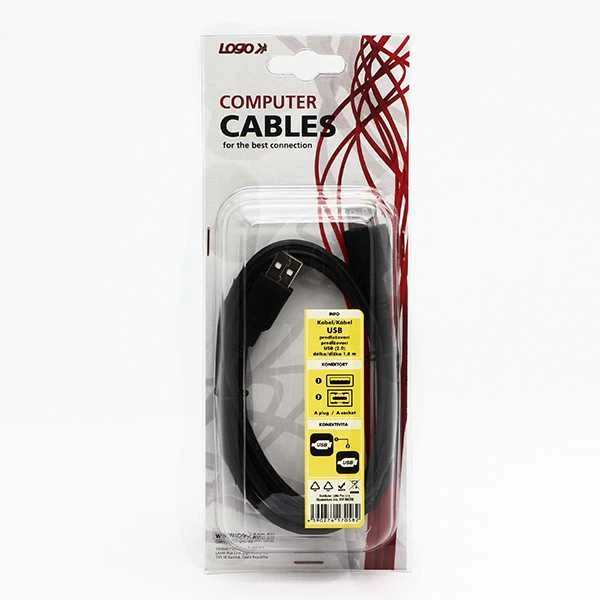 USB prailginimo kabelis su logotipu (2.0), USB A M - USB A F, 1.8m, juodas, lizdinė plokštelė, EOL