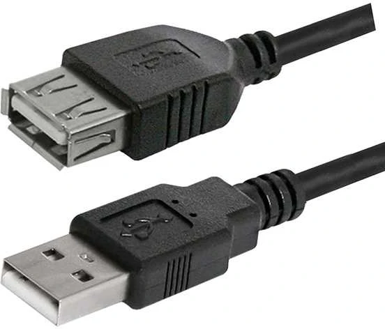USB prailginimo kabelis su logotipu (2.0), USB A M - USB A F, 1.8m, juodas, lizdinė plokštelė, EOL