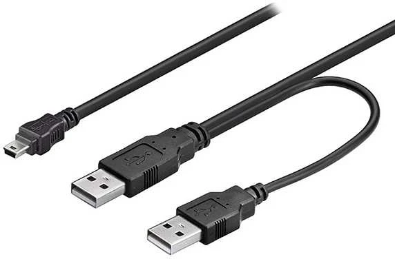 Logo USB kabelis (2.0), 2x USB A (M) - miniUSB (M), 0.6m, juoda, blister, EOL