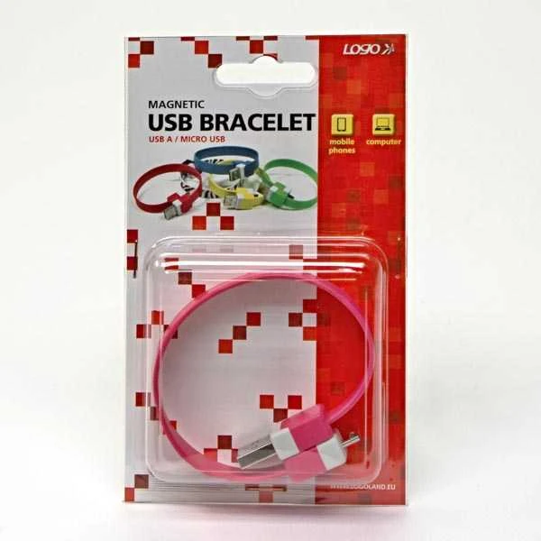 Logo USB kabelis (2.0), USB A M - microUSB (M), 0.25m, rožinė, blister, na nadgarstek, EOL
