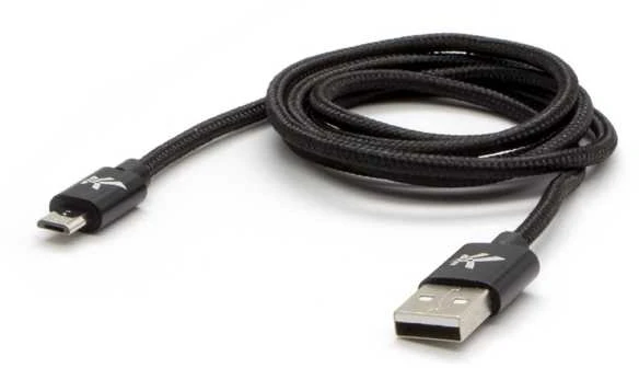 USB kabelis su logotipu (2.0), USB A M - microUSB (M), 1m, 480 Mb/s, 5V/2A, juodas, dėžutė, nailono pintas, aliuminio jungties dangtelis, EOL