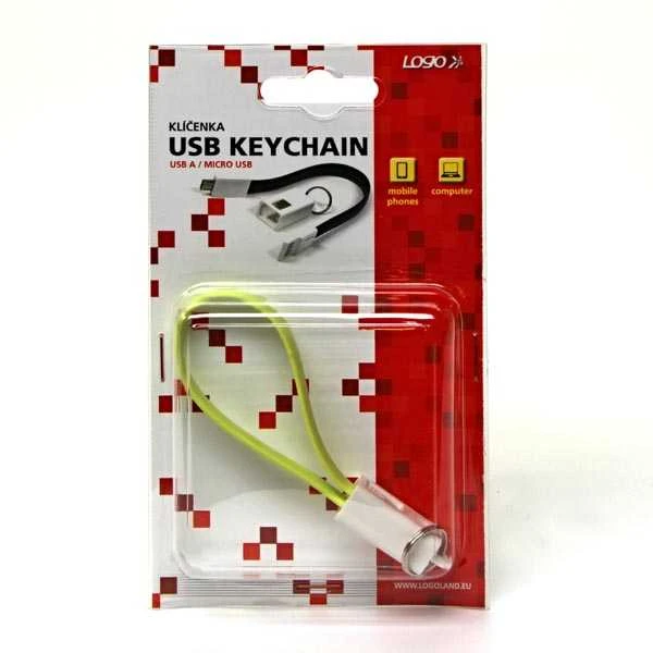 USB kabelis su logotipu (2.0), USB A M - microUSB (M), 0.2m, šviesiai žalias, lizdinė plokštelė, raktų pakabukas, EOL