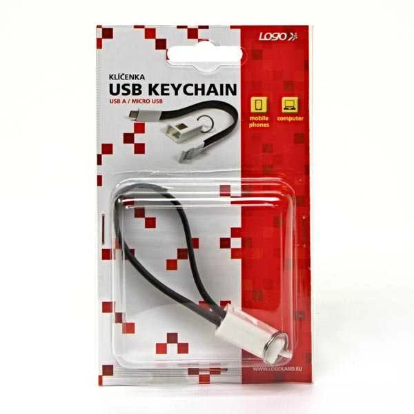 USB kabelis su logotipu (2.0), USB A M - microUSB (M), 0.2m, juodas, lizdinė plokštelė, raktų žiedas, EOL
