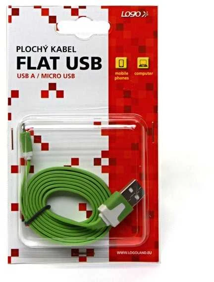 Logo USB kabelis (2.0), USB A M - microUSB (M), 1m, płaski, žalia, blister, EOL