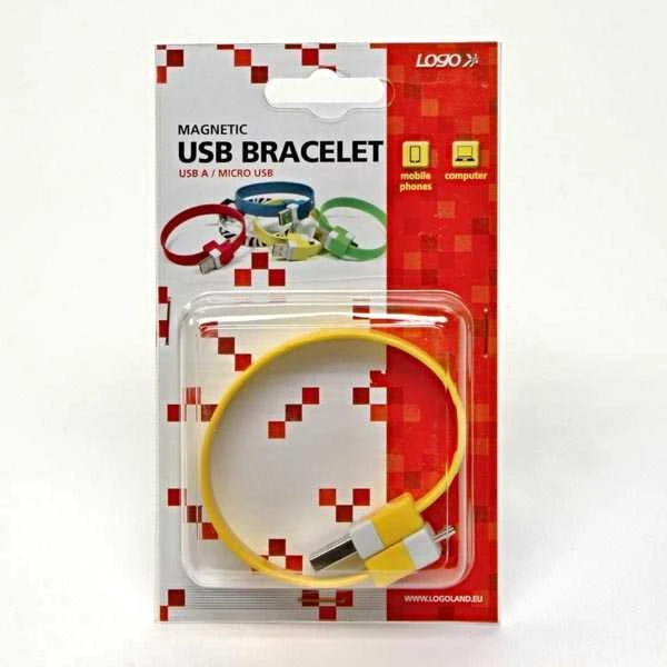 Logo USB kabelis (2.0), USB A M - microUSB (M), 0.25m, geltona, blister, na nadgarstek, EOL