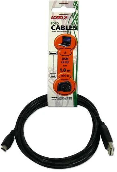 Logo USB kabelis (2.0), USB A M - miniUSB (M), 1.8m, juoda, cena za 1 vnt.