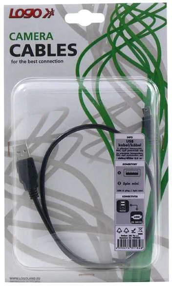Logo USB kabelis (2.0), USB A M - miniUSB (M), 1m, juoda, blister, EOL