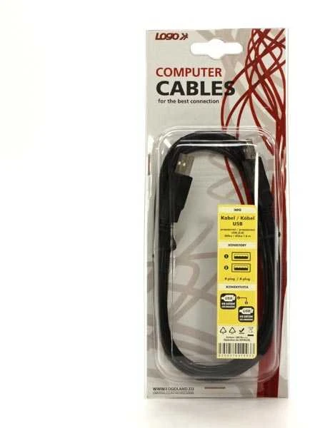 USB kabelis su logotipu (2.0), USB A M - USB A M, 1.8m, juodas, blisterinė pakuotė, didelio greičio, EOL