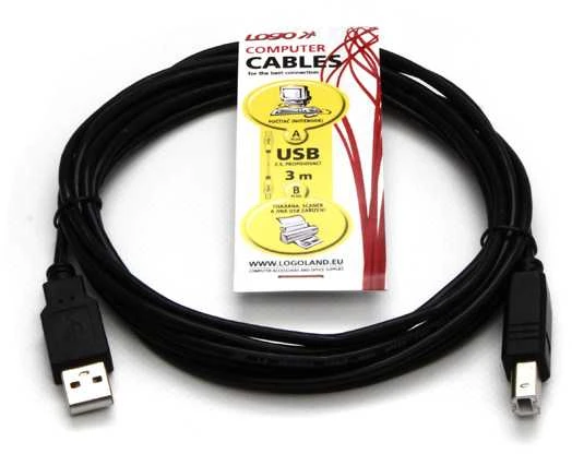 Logo USB kabelis (2.0), USB A M - USB B (M), 3m, juoda