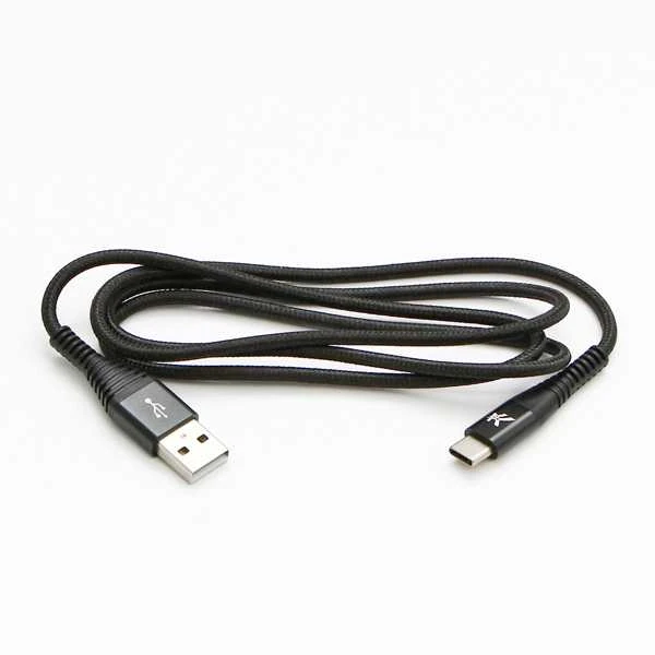 USB kabelis su logotipu (2.0), USB A M - USB C (M), 1m, 480 Mb/s, 5V/3A, juodas, dėžutė, nailono pintas, aliuminio jungties dangtelis, EOL