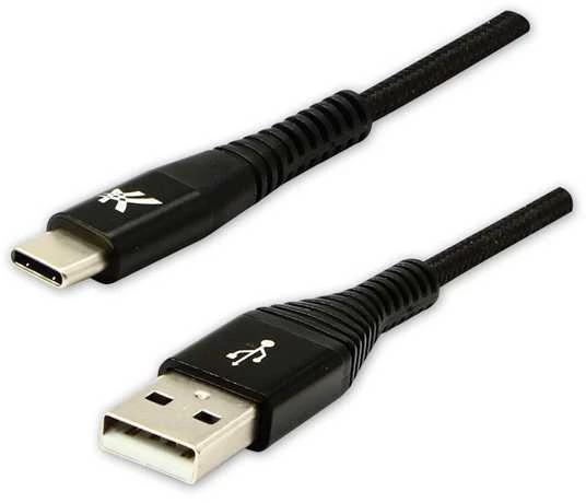 USB kabelis su logotipu (2.0), USB A M - USB C (M), 2m, 480 Mb/s, 5V/3A, juodas, dėžutė, nailono pintas, aliuminio jungties dangtelis, EOL