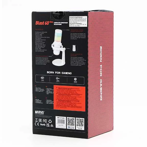 Marvo MIC-07 RGB baltas laidinis mikrofonas |USB