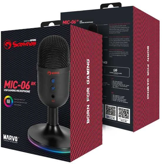 Marvo MIC-06 RGB juodas laidinis mikrofonas |USB