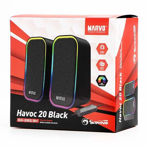 Kompiuterio kolonėlės Marvo SG-225 Havoc 20 2.0 Stereo RGB žaidimų kolonėlės | Juodos
