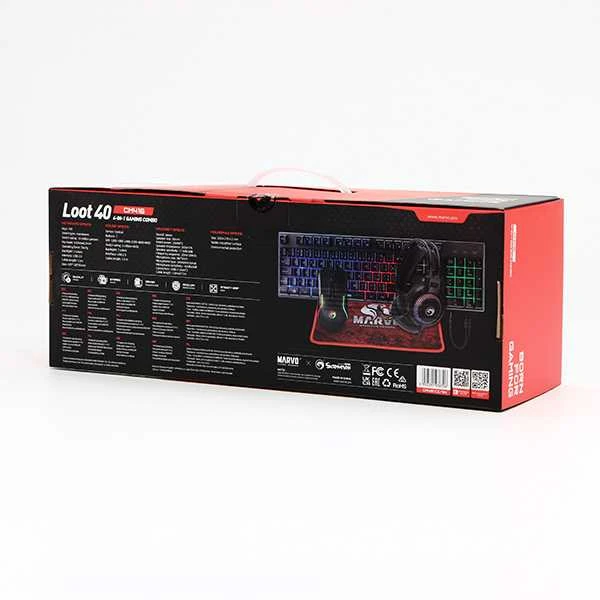 Marvo LOOT 40 komplektas klaviatūra su laidu (USB) CZ/SK, juoda pelė dla gracza, podkładka, klaviatūra, podświetlona