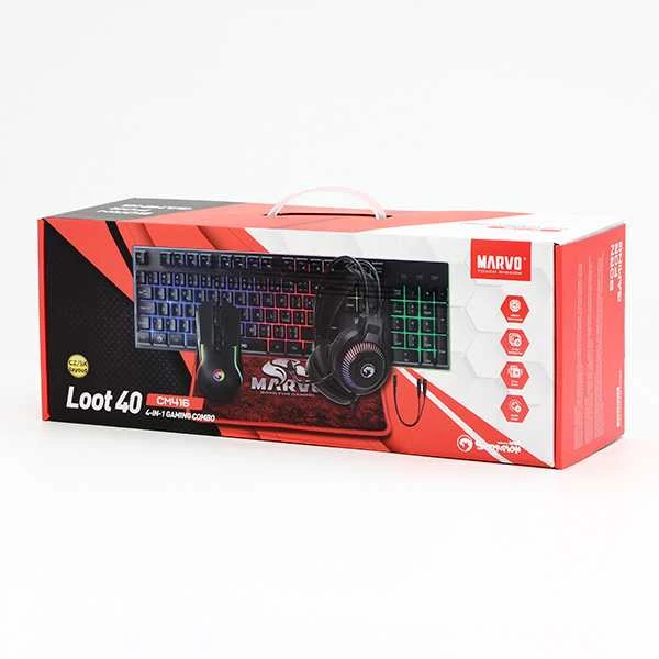Marvo LOOT 40 komplektas klaviatūra su laidu (USB) CZ/SK, juoda pelė dla gracza, podkładka, klaviatūra, podświetlona