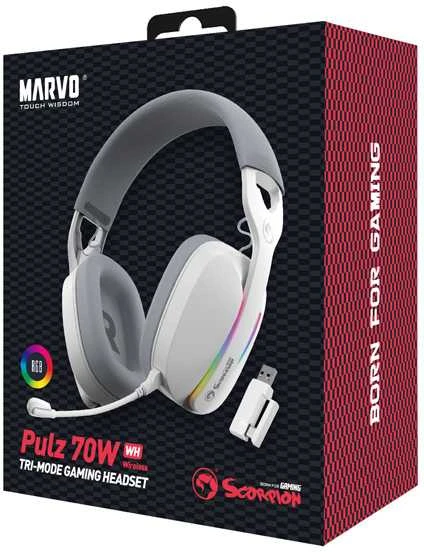 Marvo Pulz 70W WH belaidės žaidimų RGB ausinės (Baltos)