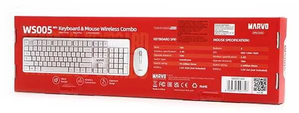 Klaviatūra ir pelė Wireless MARVO WS005 balta
