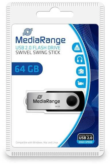 STICK 64GB USB2.0 MEDIARANGE Juodas