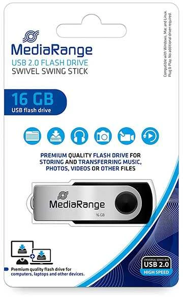 STICK 16GB MEDIARANGE MR910 Juodas - Sidabrinė