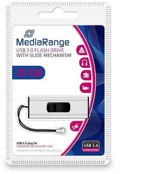 STICK 32GB USB 3.2 MEDIARANGE MR916 USB Typ-A - Dia - Juodas - Sidabrinė