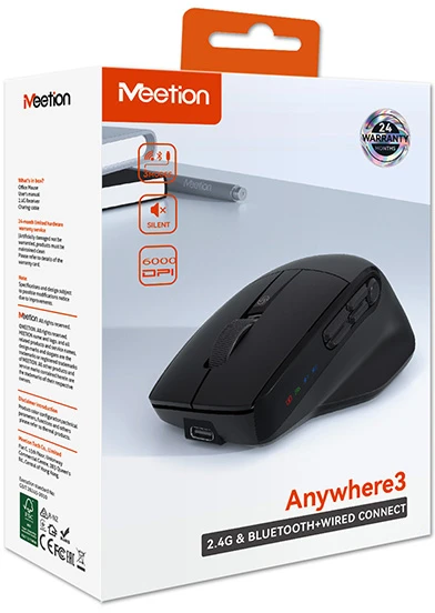 Meetion ANYWHERE3 Pelė juoda, 6000DPI, Tri-Mode