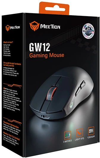 Meetion GW12 Pelė juoda, 12800DPI, Tri-Mode