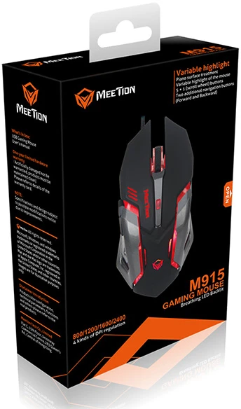 Meetion M915 Pelė su laidu, juoda, 2400DPI