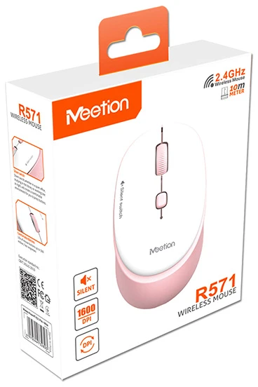 Meetion R571 Bevielė pelė, balta ir-rožinė, 1600DPI