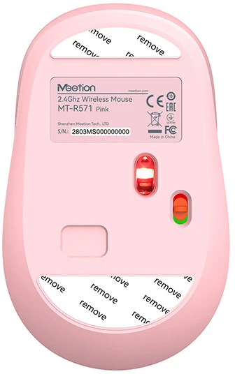 Meetion R571 Bevielė pelė, balta ir-rožinė, 1600DPI