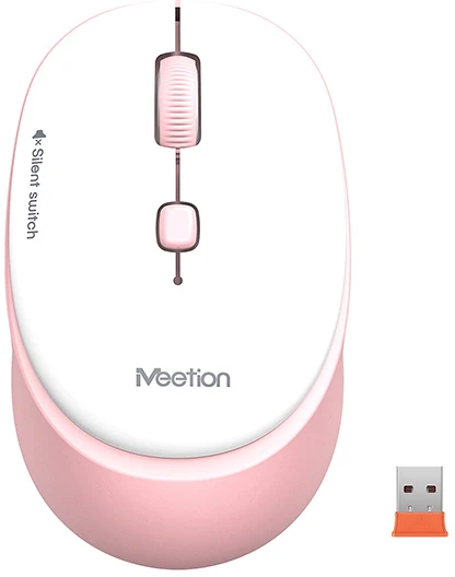 Meetion R571 Bevielė pelė, balta ir-rožinė, 1600DPI