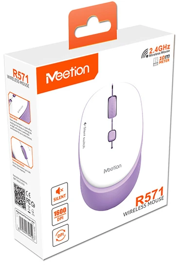 Meetion R571 Bevielė pelė, balta ir-violetinė, 1600DPI