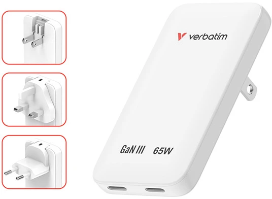 Nabíječka Essentials Slim, Įkroviklis jungiama į tinklą GaN USB-C1 PD 3.0 , USB-C2 PD 3.0, balta, 65W