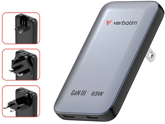 Nabíječka Essentials Slim, Įkroviklis jungiama į tinklą GaN USB-C1 PD 3.0 , USB-C2 PD 3.0, pilka, 65W