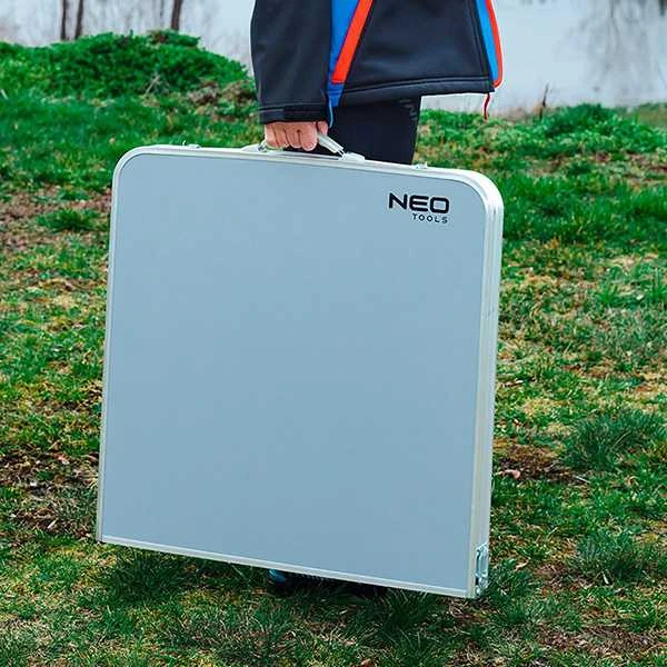 Neo Tools Rinkinys Kempingo komplektas: stalas ir 4 kėdės, sulankstomos į lagaminą