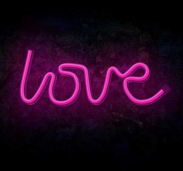 Sieninis šviestuvas Neoninis LED šviestuvas LOVE rožinis šikšnosparnis + USB FLNE05 Forever Light