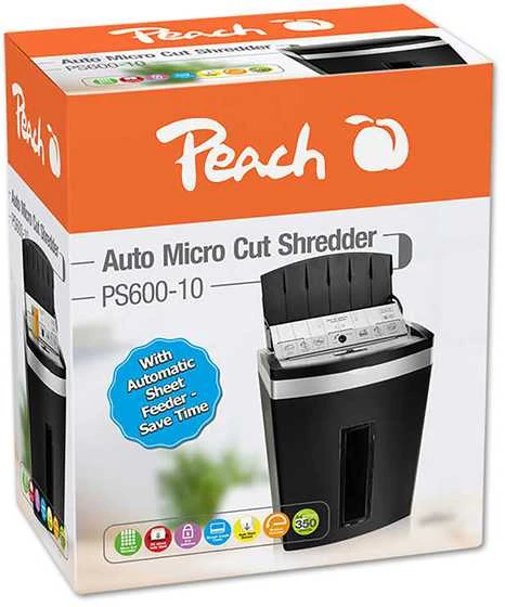 Peach PS600-10 dokumentų naikiklis Smulkinimas itin mažais gabalėliais 63 dB Juoda, Sidabras
