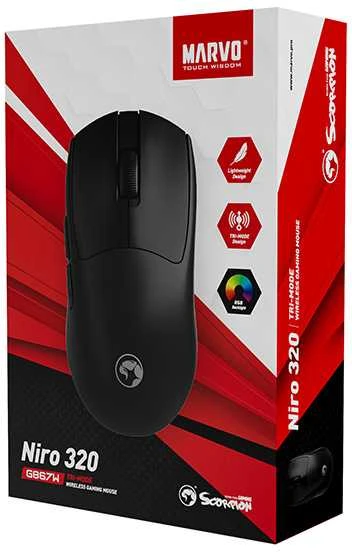 MARVO Niro 320 G867W Belaidė Pelė | BT, 2.4G | 8000 DPI | Juoda