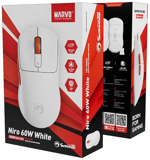 MARVO Scorpion G964W Belaidė žaidimų pelė | Balta