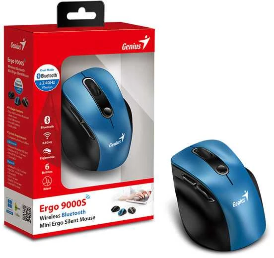 Genius Ergo 9000S Bevielė pelė, juoda-mėlyna, 2400DPI