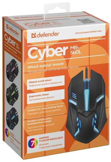 Žaidimų Pelė - Defender Cyber MB-560L Juoda 1200dpi 3P